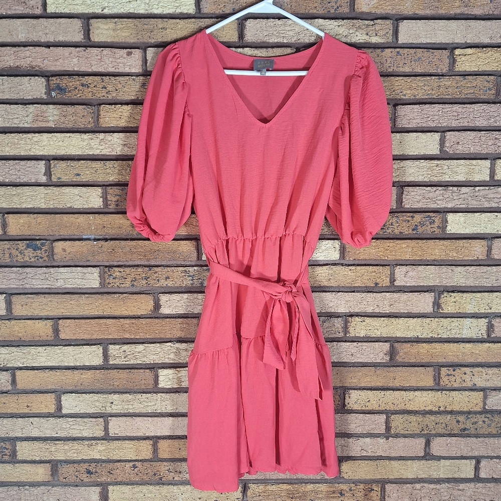 Dual Nature Small Pink Tiered Belted Tie Dress